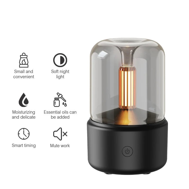 Candlelight Flame Ultrasonic Humidifying Essential Oil Diffuser – Amber Candlelight Glow, Auto Shut-Off